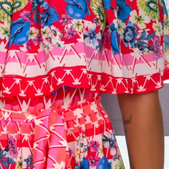 Off-Shoulder Floral Maxi Dress in Red and Pink - Picture 2 of 2